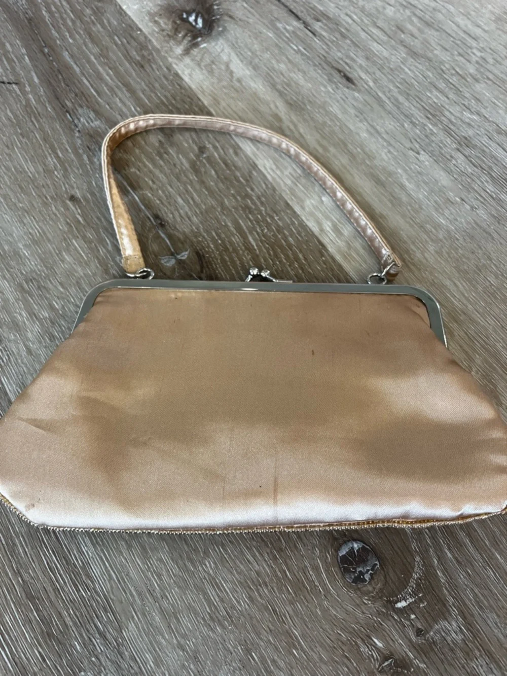 Vintage Beaded Gold Satin Evening Clutch